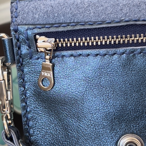 Handmade Blue Metallic Leather Clutch, Detachable Strap, Nickel Hardware, NWT - Picture 10 of 13